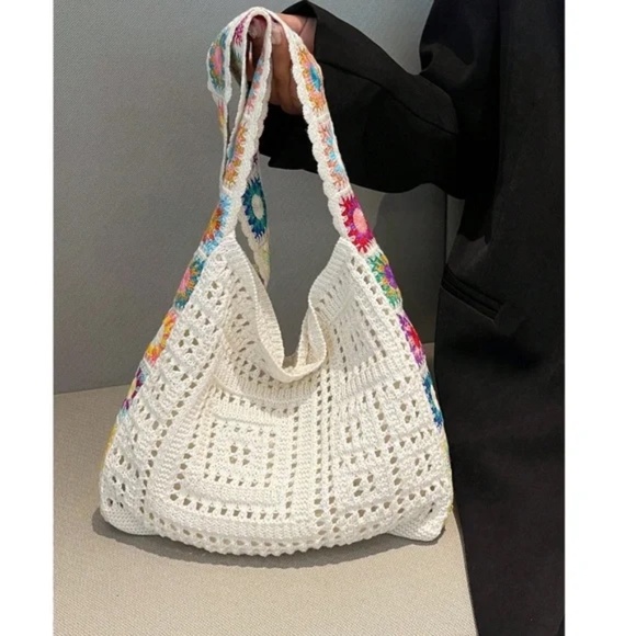 Bohemian Floral Crochet Casual Tote Bag - Picture 5 of 6
